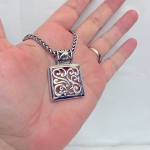 Brighton Silver Necklace with Square Pendant and thick 16”chain